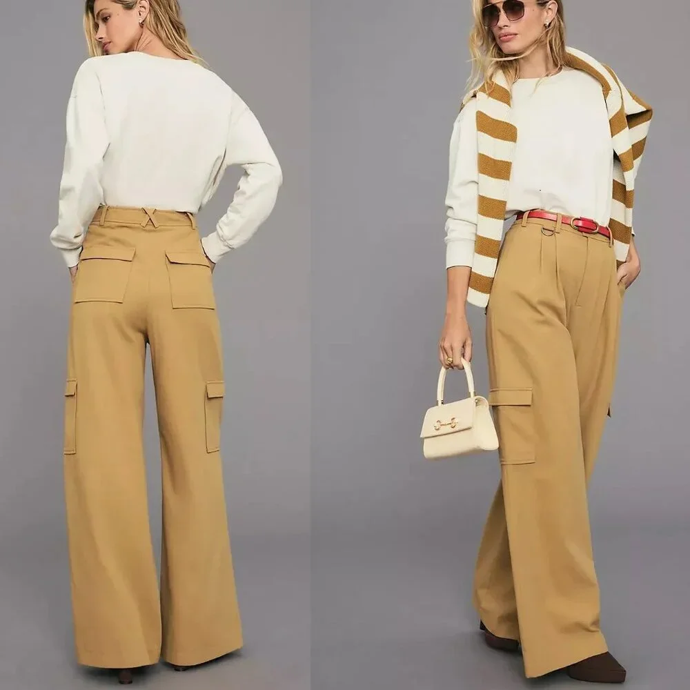 By Anthropologie Avec Les Filles Pleated Cargo Trousers size 8 khaki new - Picture 2 of 7